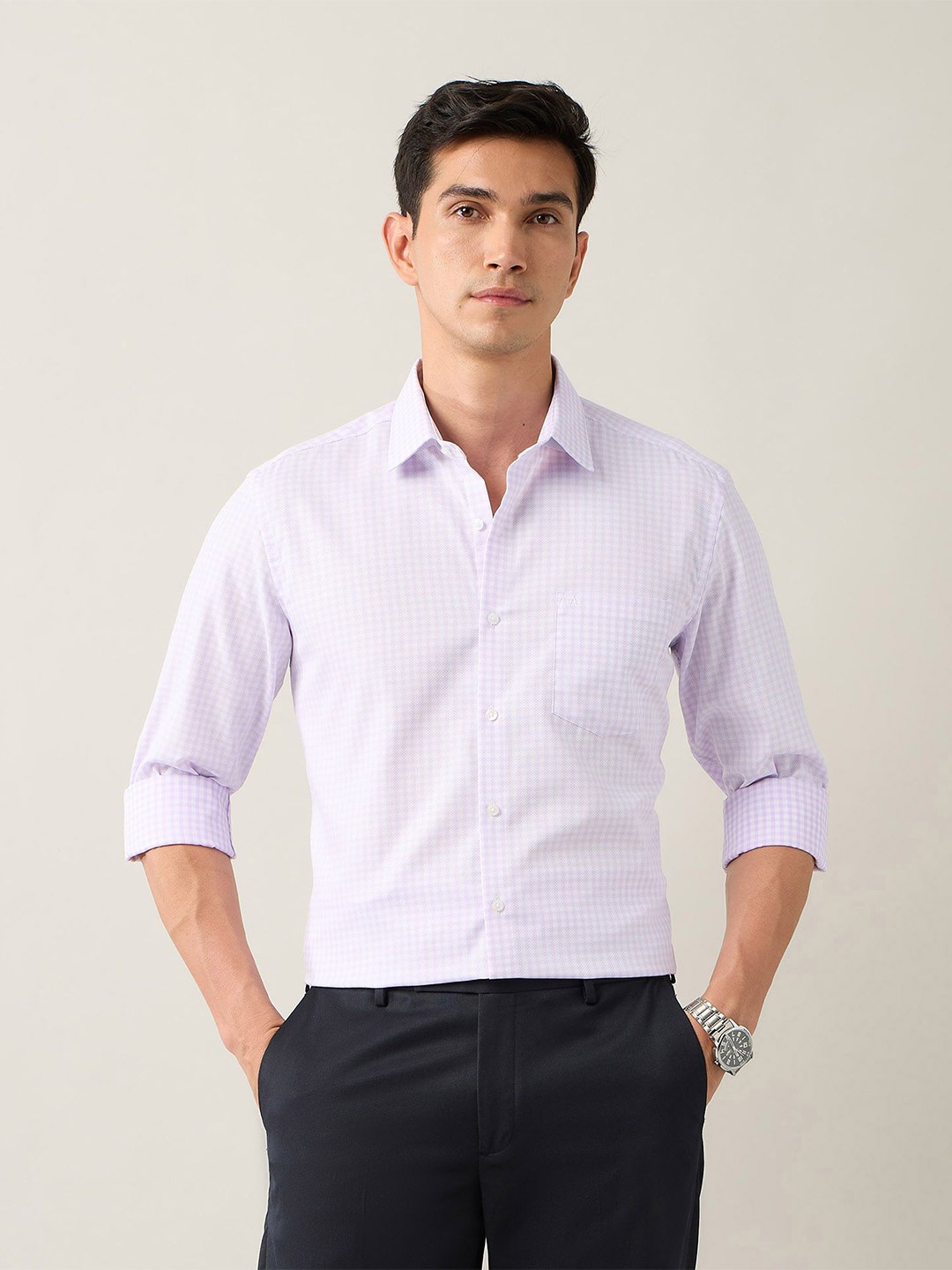

Arrow Men Slim Fit Opaque Checked Formal Shirt, Purple