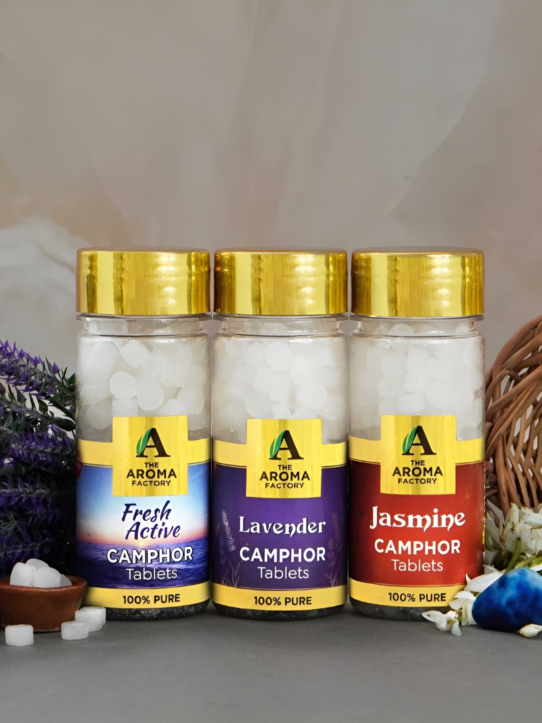 

The Aroma Factory 3Pc Fresh Active, Lavender & Jasmine Camphor Box, White