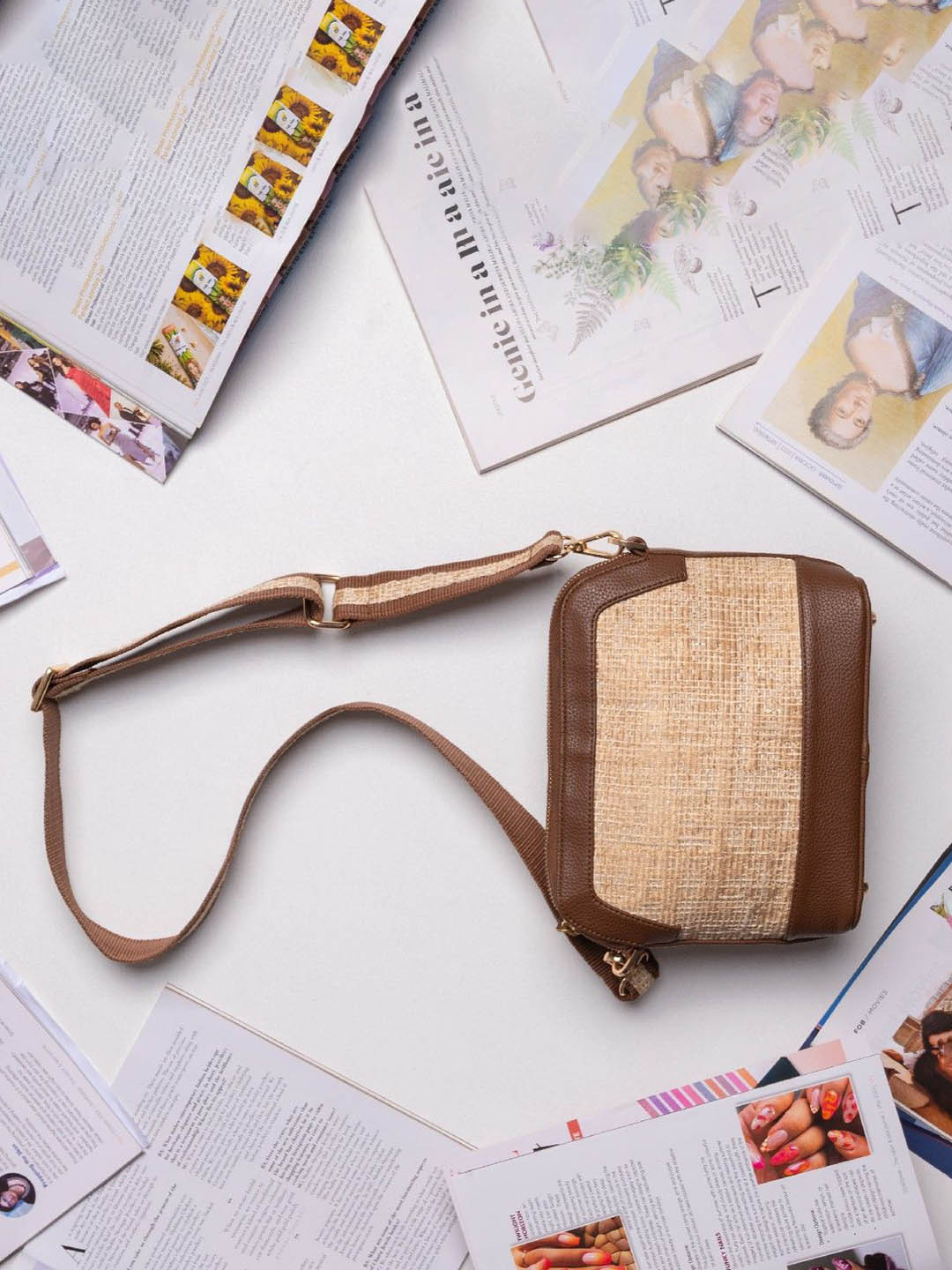 

Suave Bags Embellished Structured Handheld Bag, Brown
