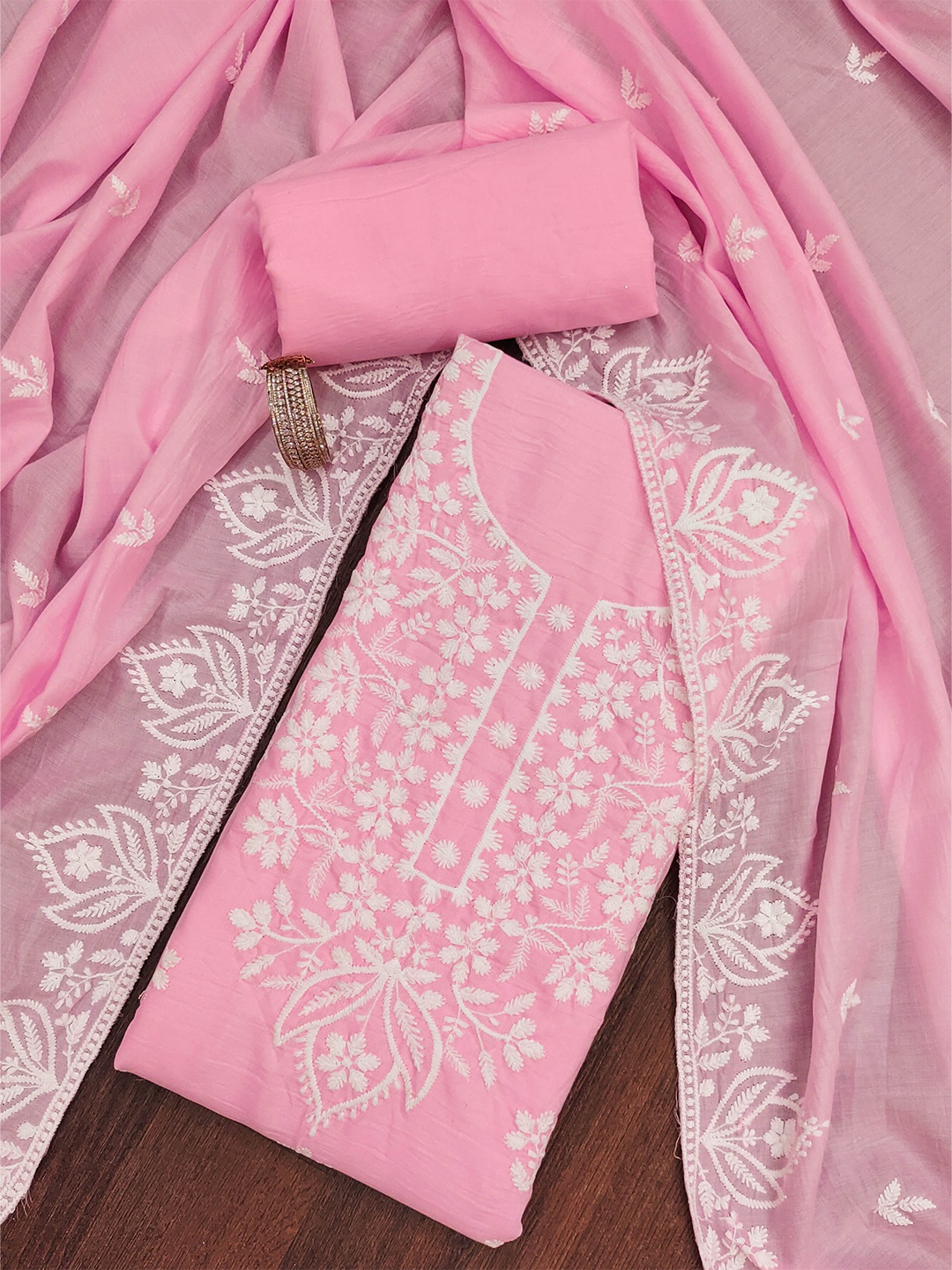 

SAINOOR Embroidered Pure Cotton Semi-Stitched Dress Material, Pink