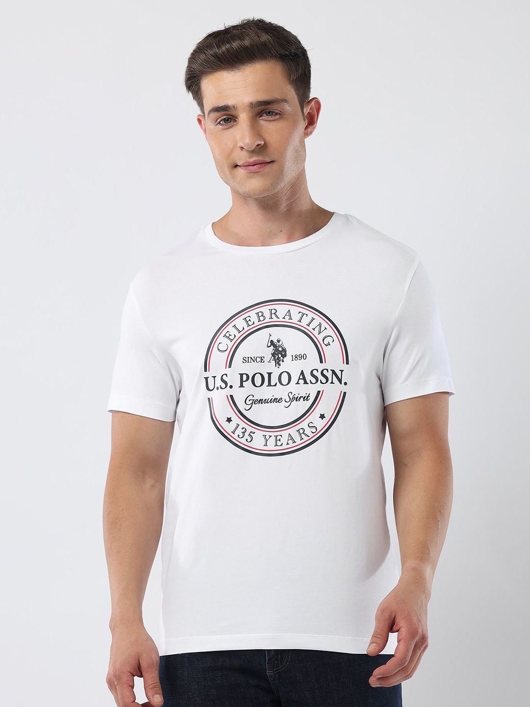 

U.S. Polo Assn. Men Typography Printed Round Neck Cotton Slim Fit T-shirt, White