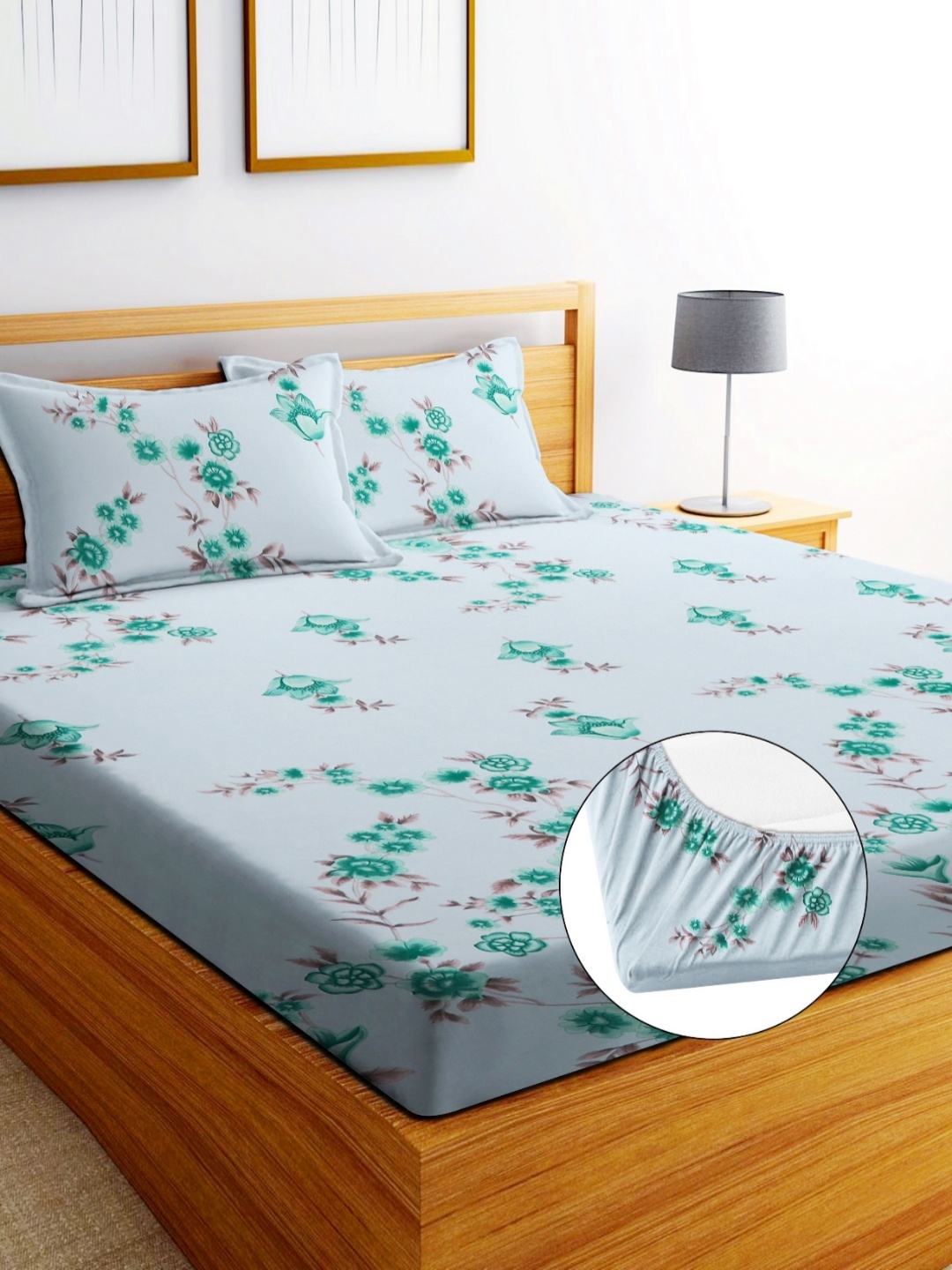 

EXFAB Green & Grey Floral Printed 240TC Cotton King Bedsheet Set 15.2 cm x 22.8 cm