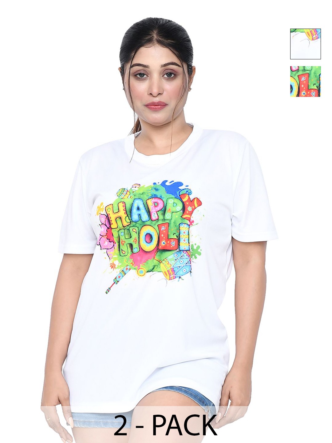 

RAPL Women 2 Printed Applique T-shirt, White