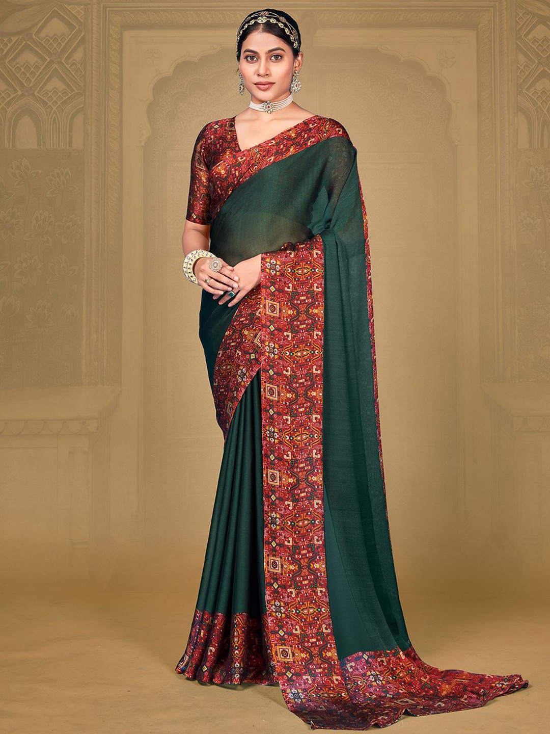 

Mitera Poly Chiffon Saree, Green