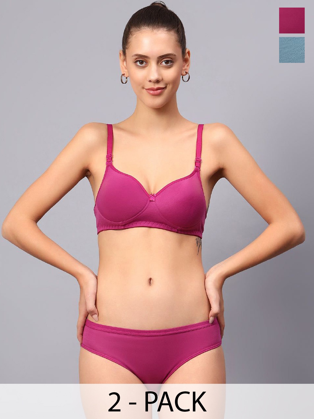 

Designer Bugs Pack Of 2 Cotton Non Padded Non Wired Lingerie Set NPLS-DP-G-30B, Purple