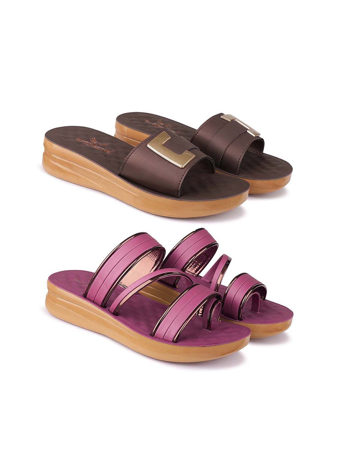 

BERSACHE Pack Of 2 Open Toe Flats, Brown