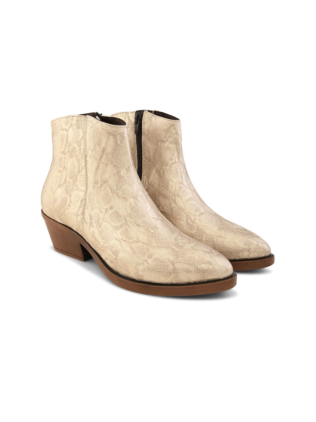 

San Frissco Women Textured Block-Heeled Regular Boots, Beige