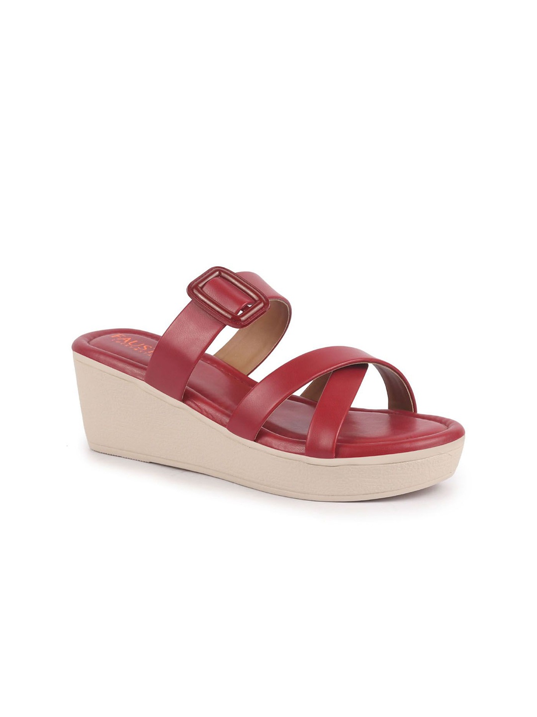 

FAUSTO Women Open Toe Wedge Heels, Red