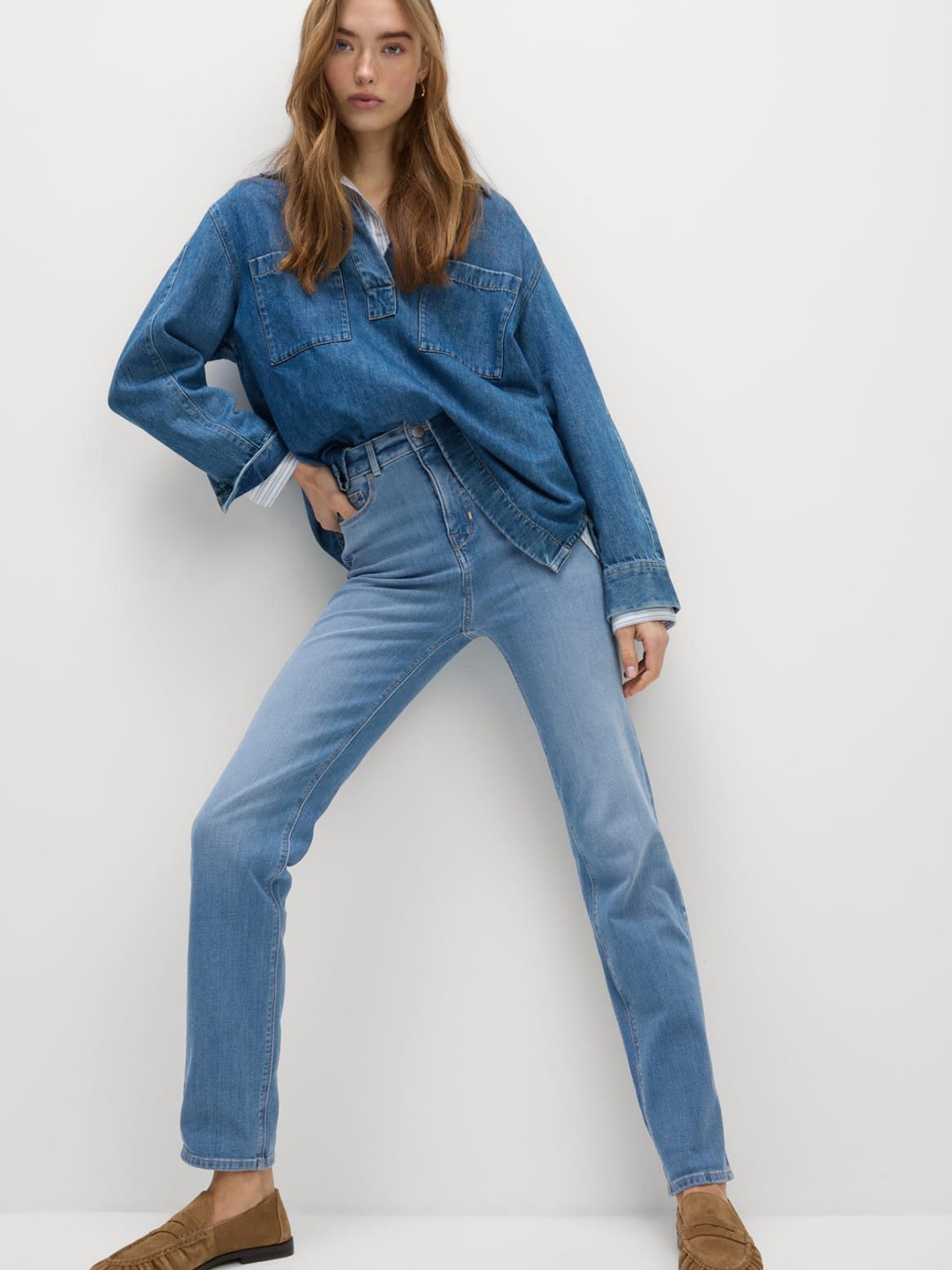 

Marks & Spencer Women Straight Fit High-Rise Heavy Fade Jeans, Blue