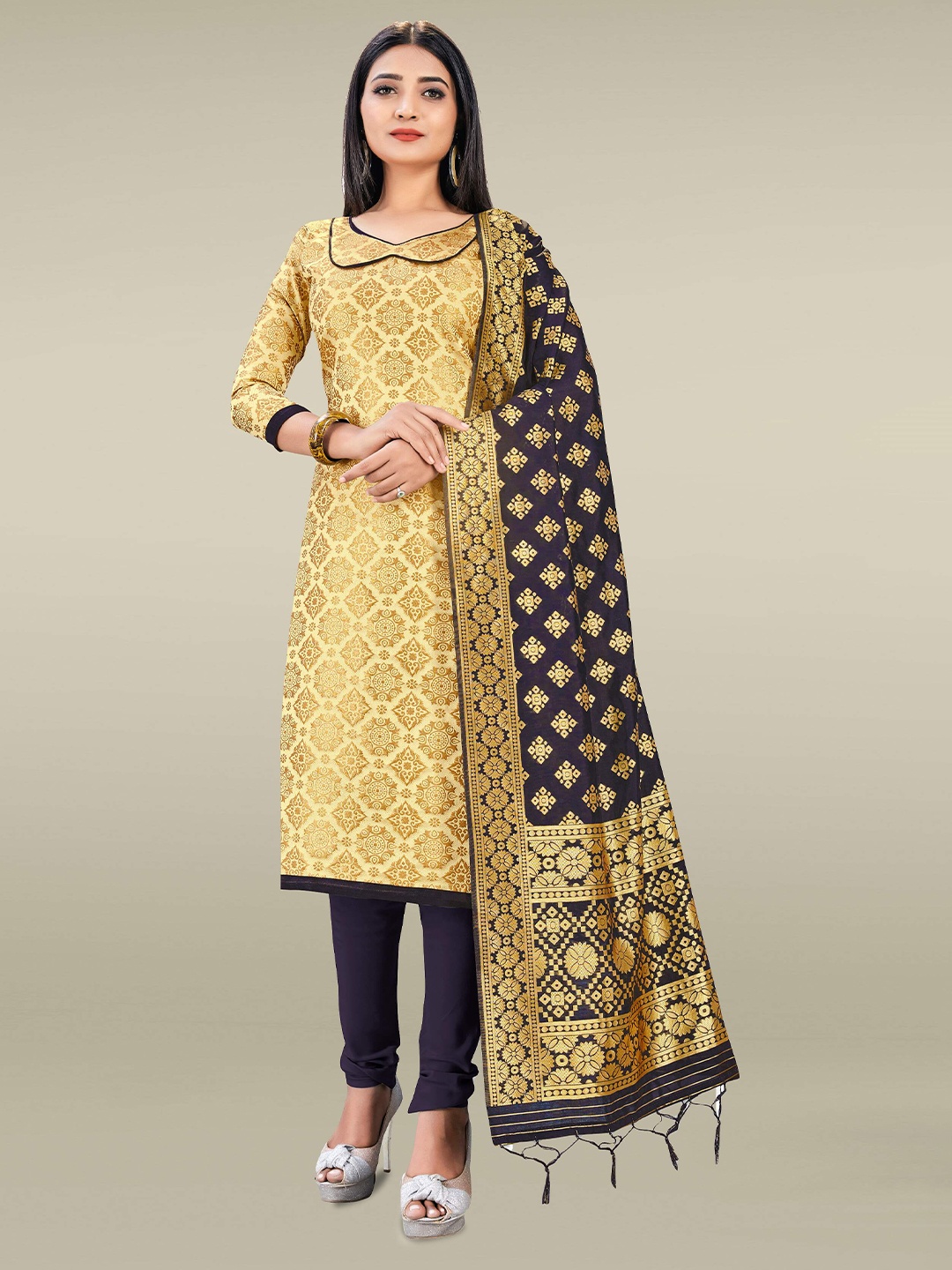 

SAINOOR Floral Woven Design Unstitched Dress Material, Cream