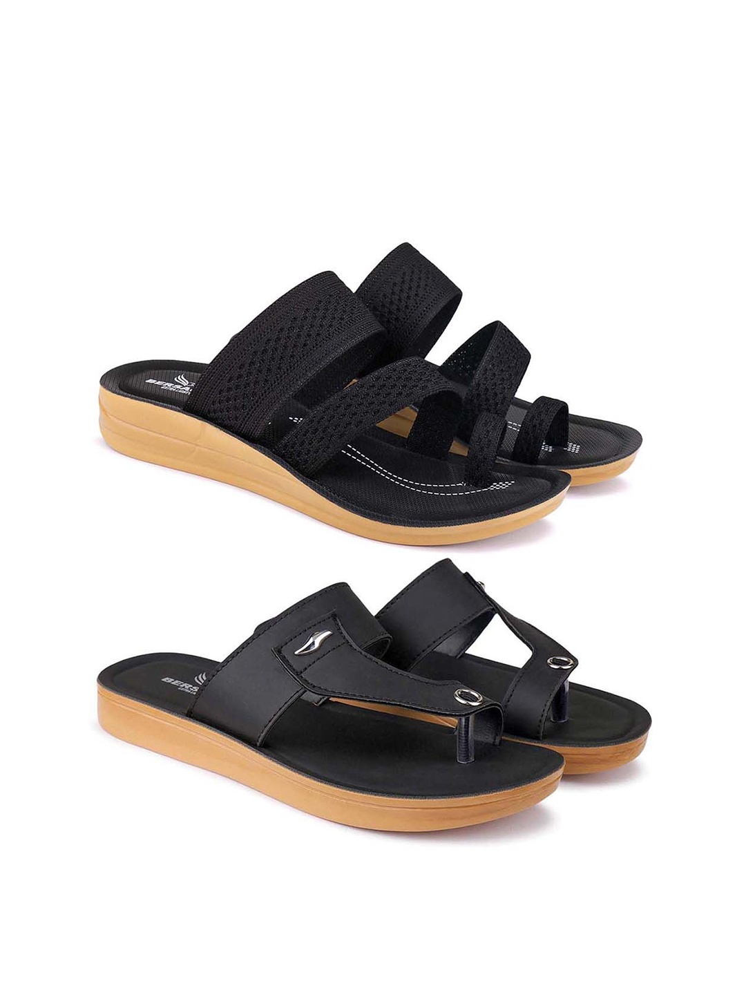 

BERSACHE Pack Of 2 Women One Toe Flats, Black