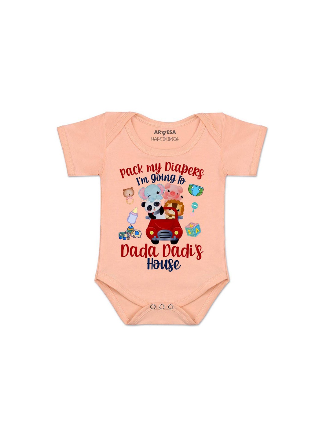 

Arvesa Infants Typography Printed Romper, Peach