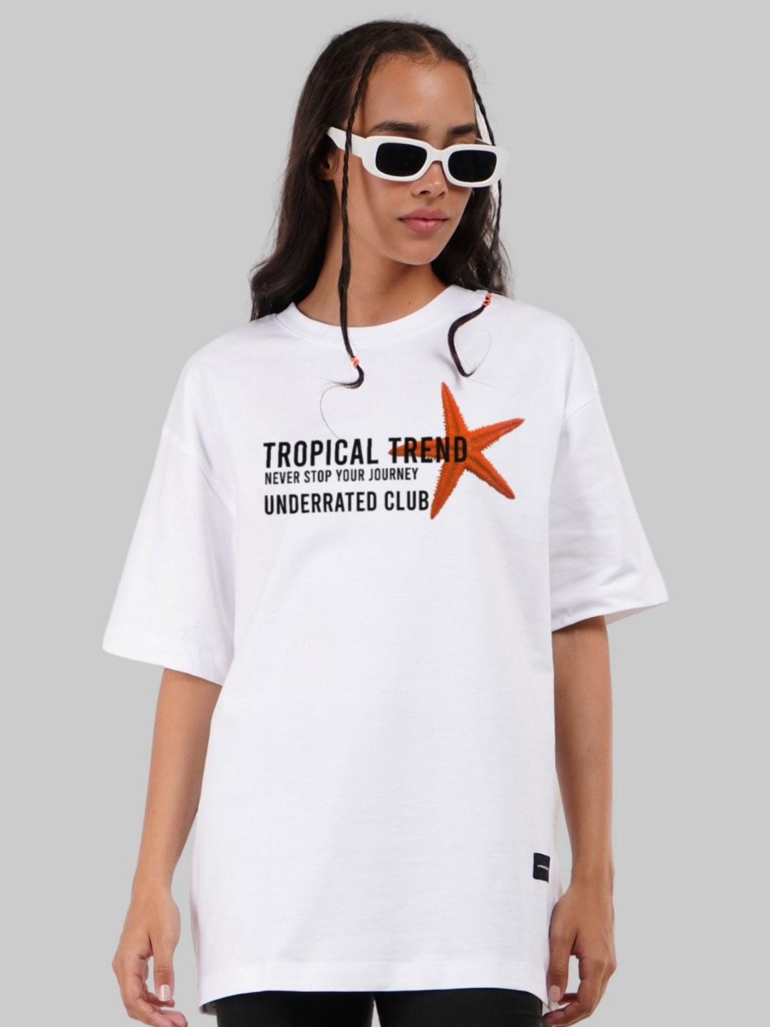 

Underrated Club Women Bio Finish Typography Printed Round Neck Cotton Oversized T-shirt, White