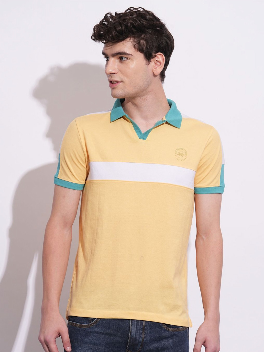 

Being Human Men Colourblocked Polo Collar Cotton T-shirt, Yellow