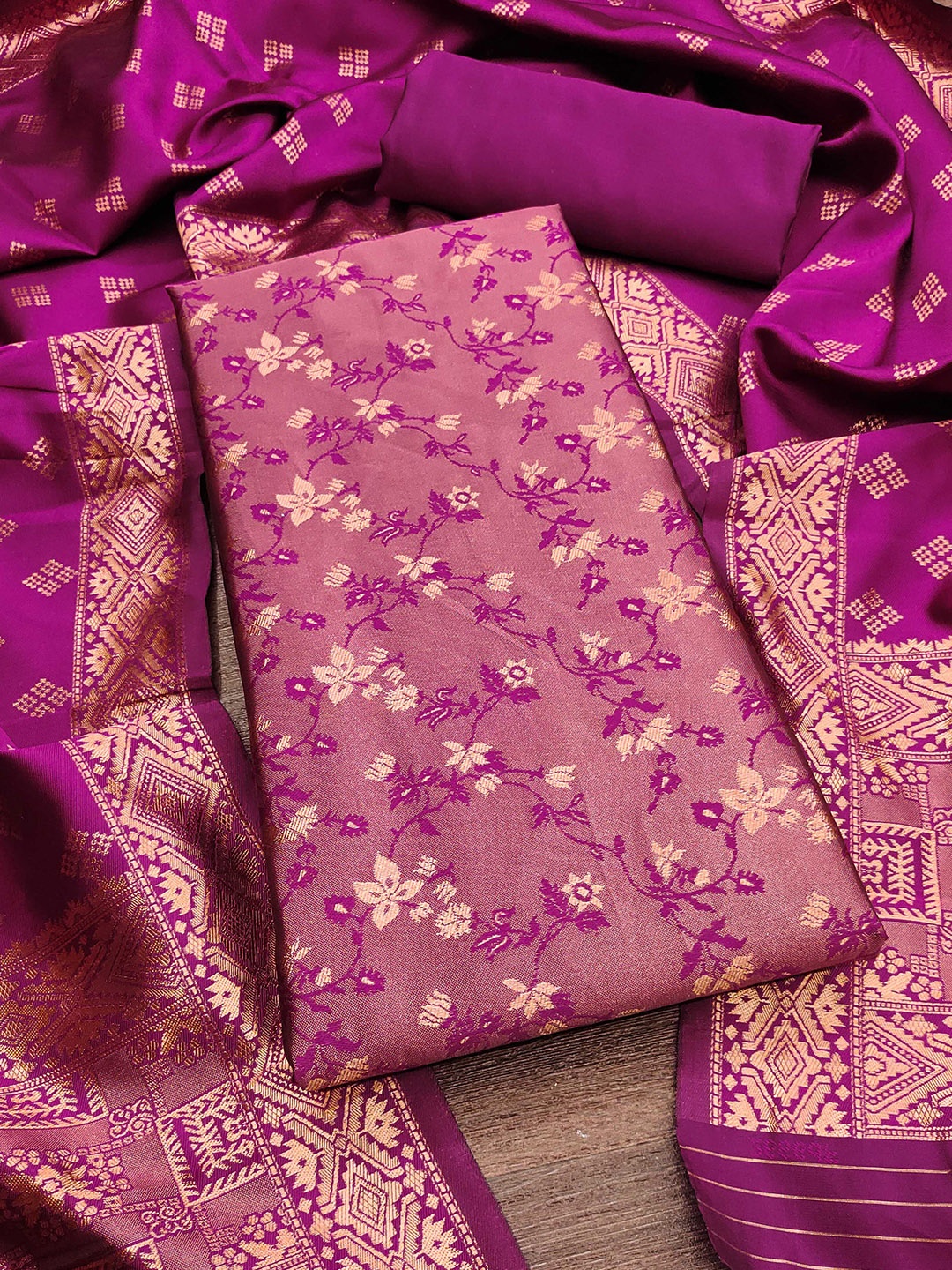 

SAINOOR Floral Woven Design Unstitched Dress Material, Pink