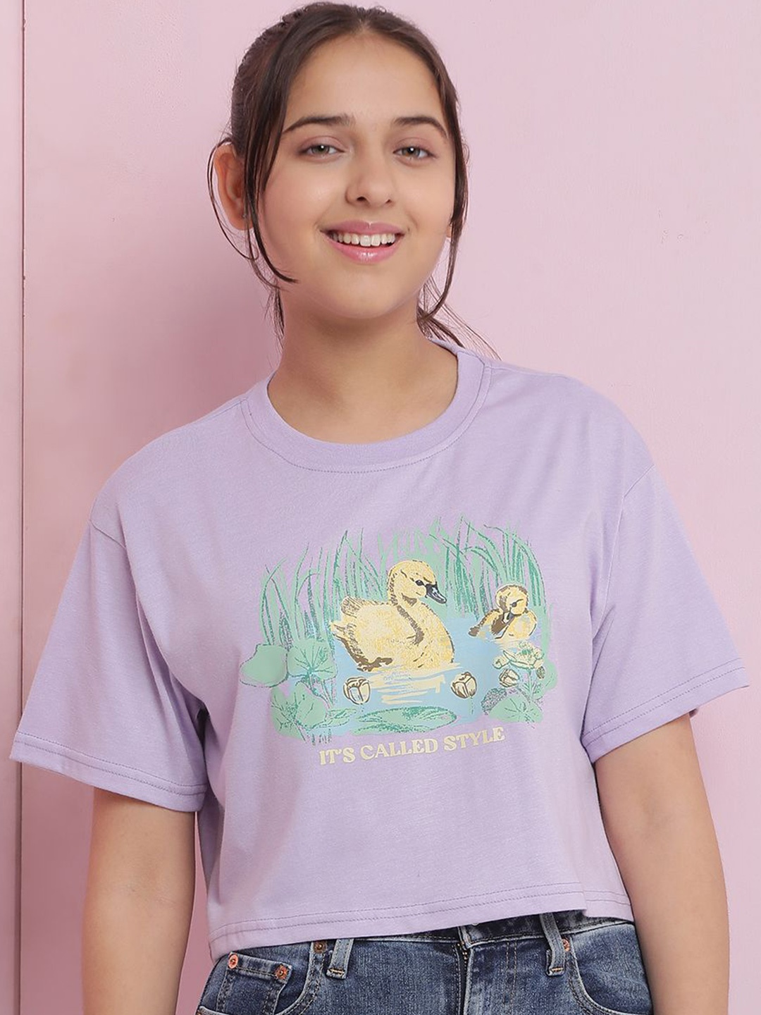 

Lil Tomatoes Print Cotton Crop Top, Purple