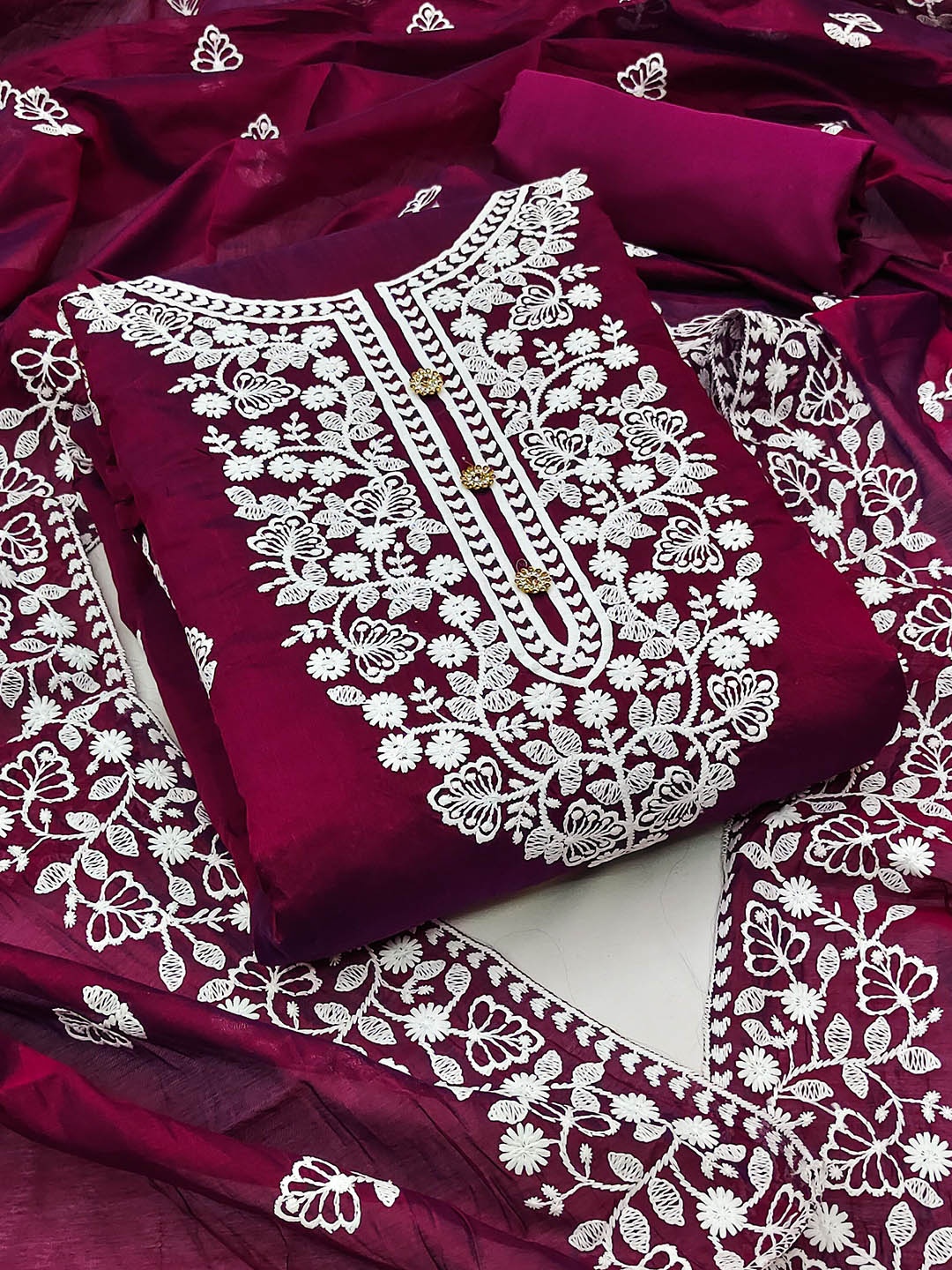 

SAINOOR Floral Embroidered Semi-Stitched Dress Material, Purple