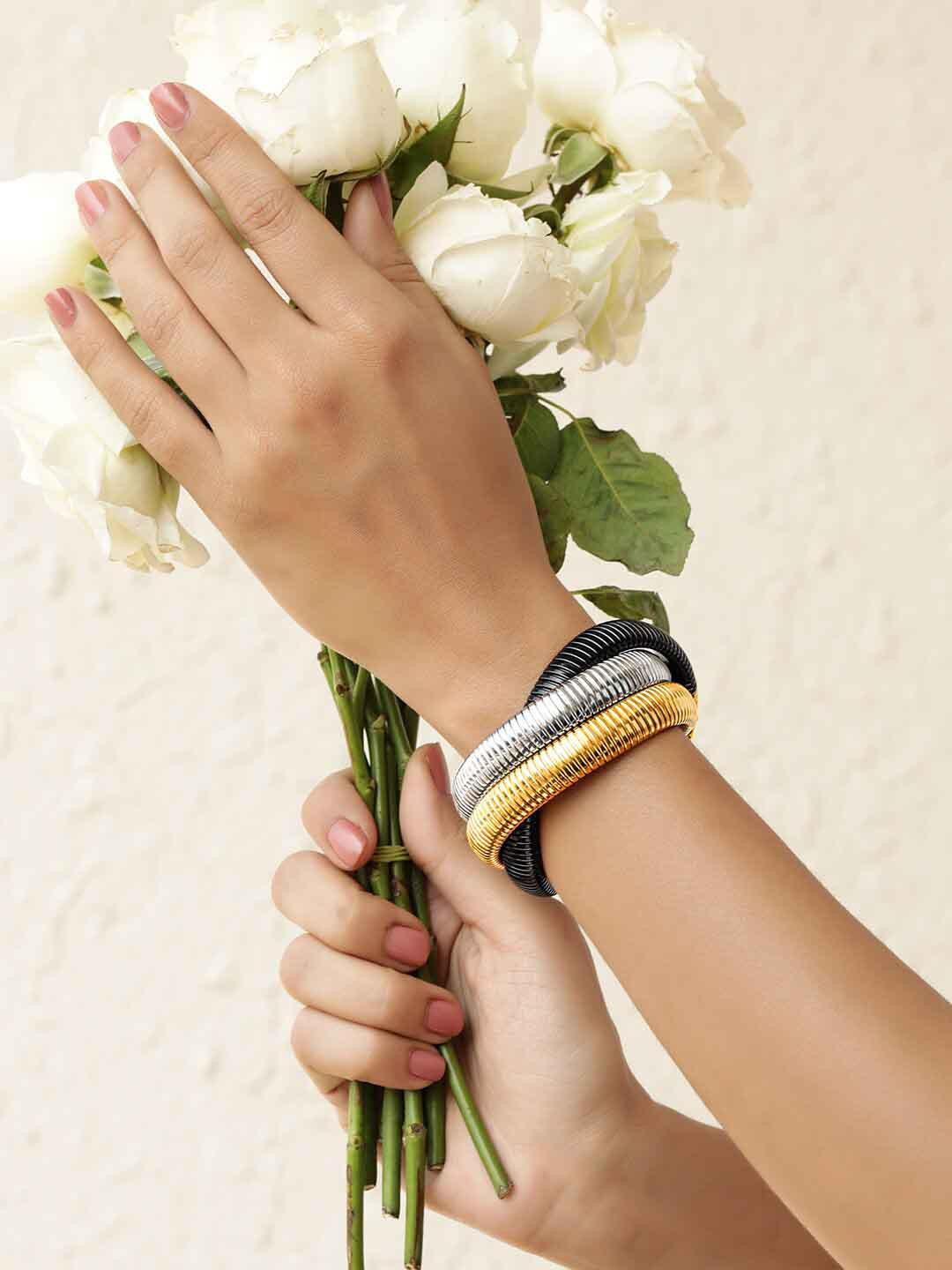 

Rubans Voguish Rhodium-Plated StainlessSteel Tarnish Free Waterproof Multistrand Bracelet, Gold