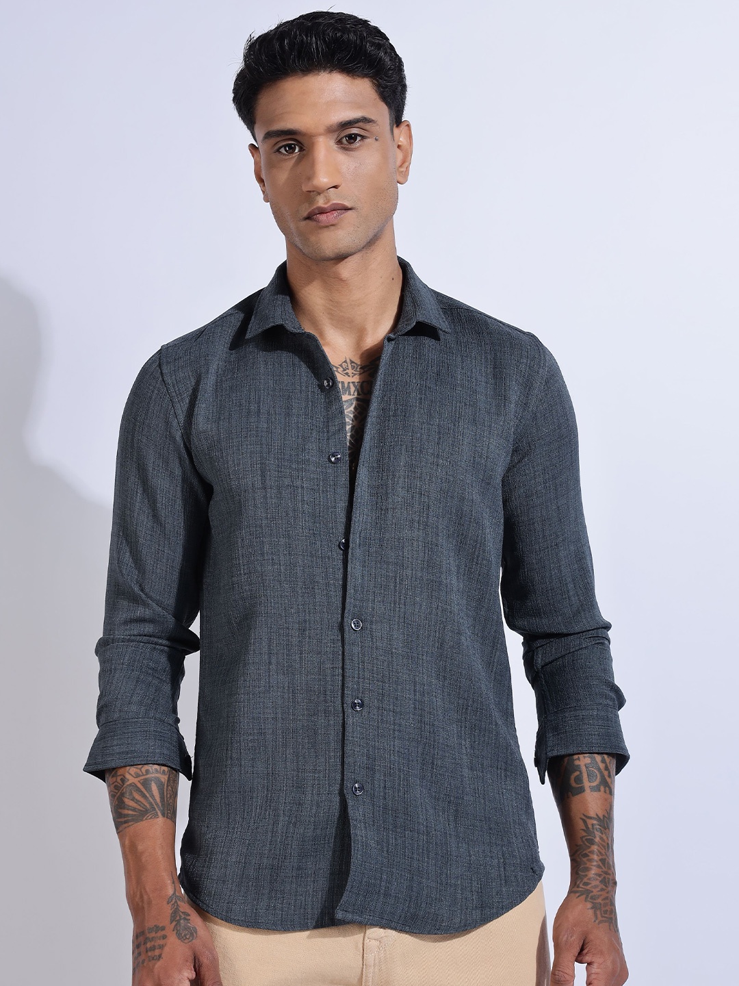 

THE BEETEL HOUSE Men Air Like Linen Vintage Regular Slim Fit Casual Shirt, Grey