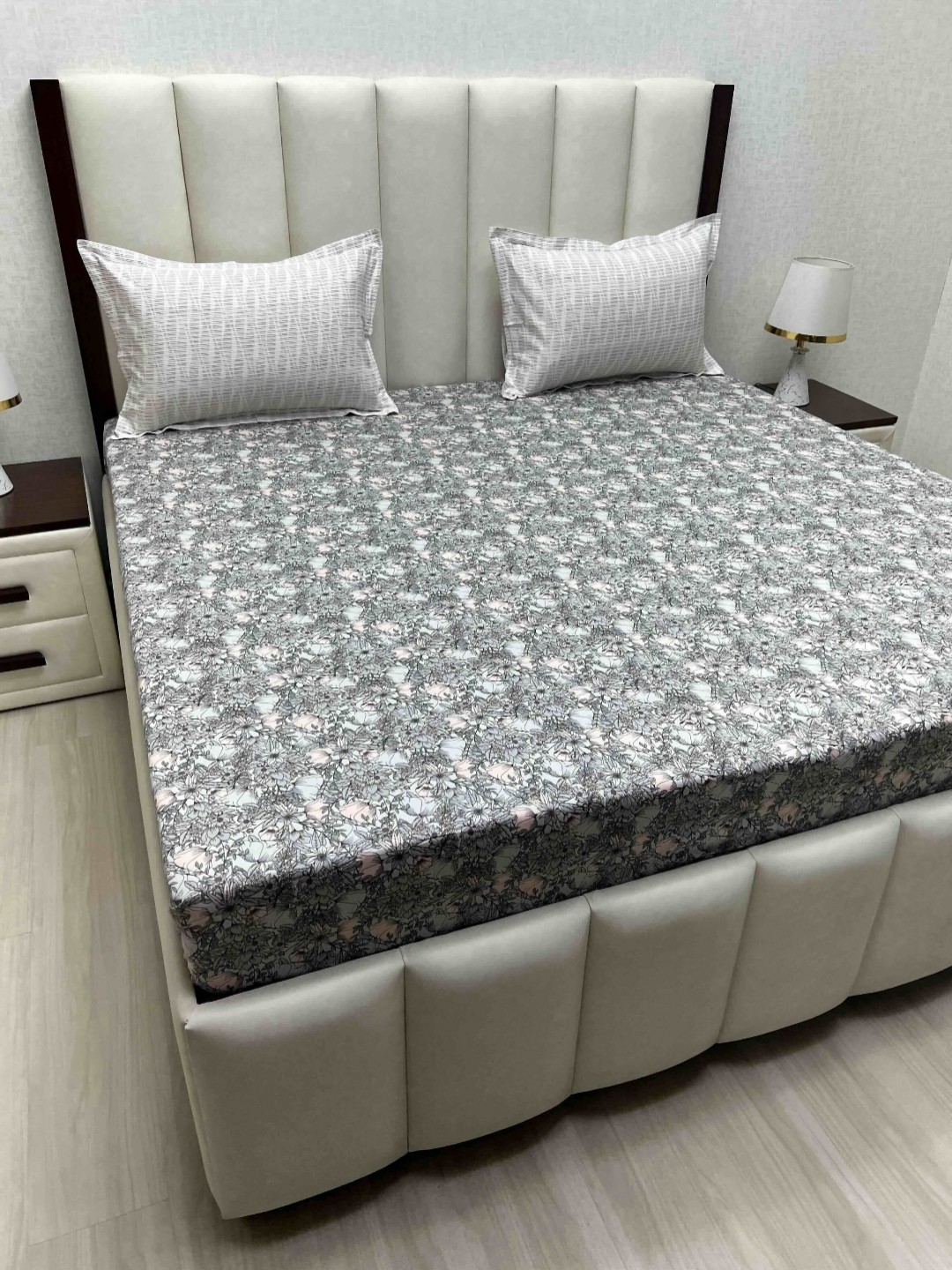 

Pure Decor Lifestyle Grey Printed Pure Cotton 240 TC King Bedsheet Set 2.74m x 2.74m