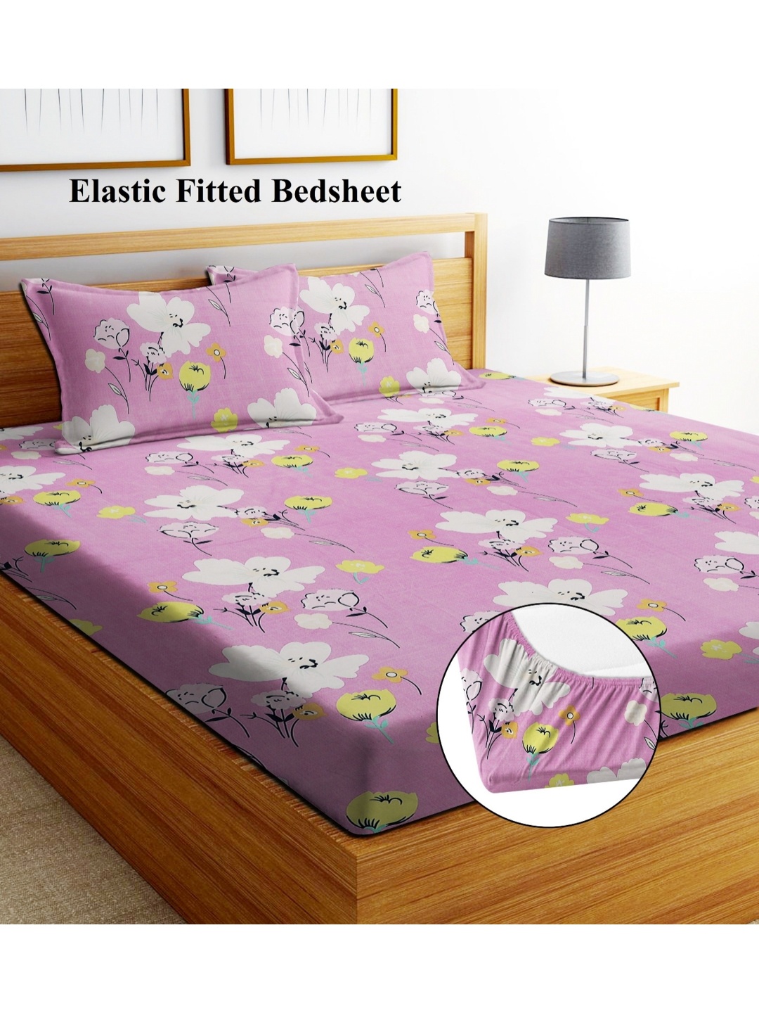 

EXFAB Pink & White Floral Printed 240 TC Cotton King Bedsheet Set 2.75 cm x 2.50 cm