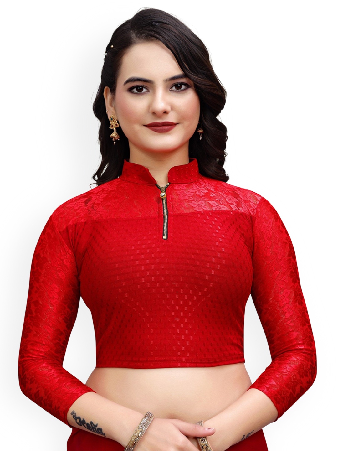 

SS Sanket Synthetics Embroidered Net Saree Blouse, Red