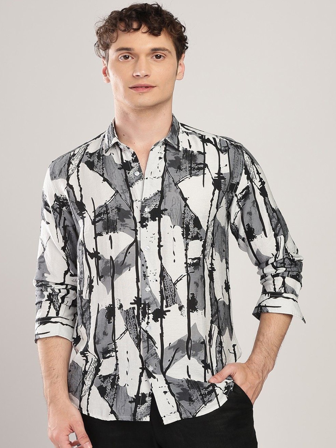 

THE BEETEL HOUSE Men Nylon Abstract Print Regular Slim Fit Casual Shirt, Grey