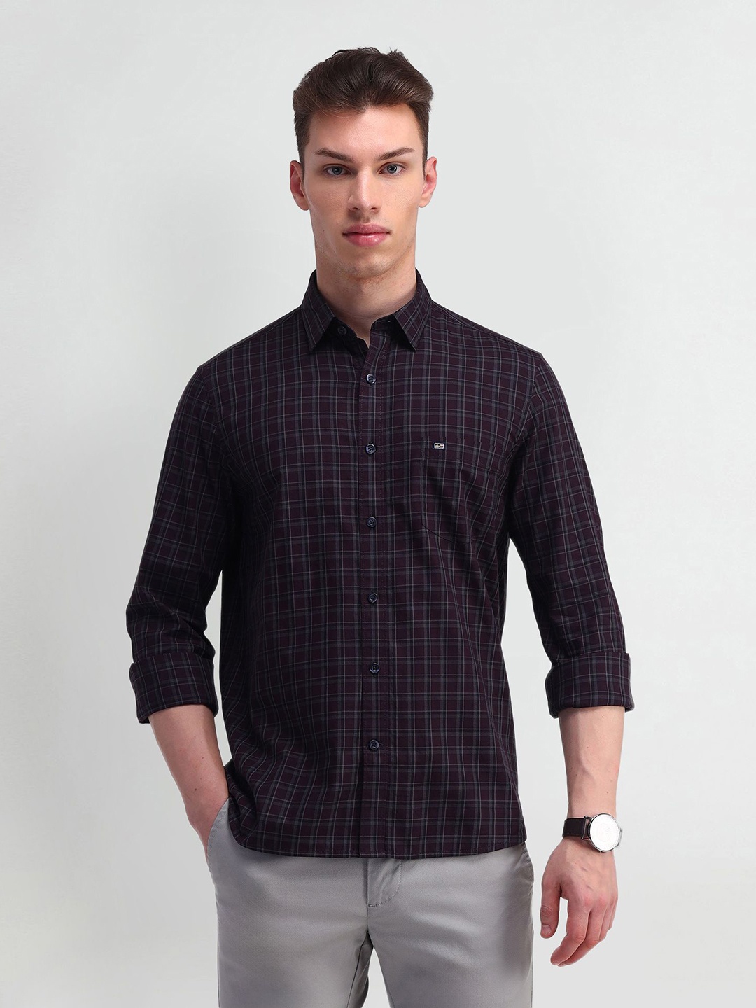 

Arrow Sport Men Classic Tailored Fit Opaque Checked Casual Shirt, Purple