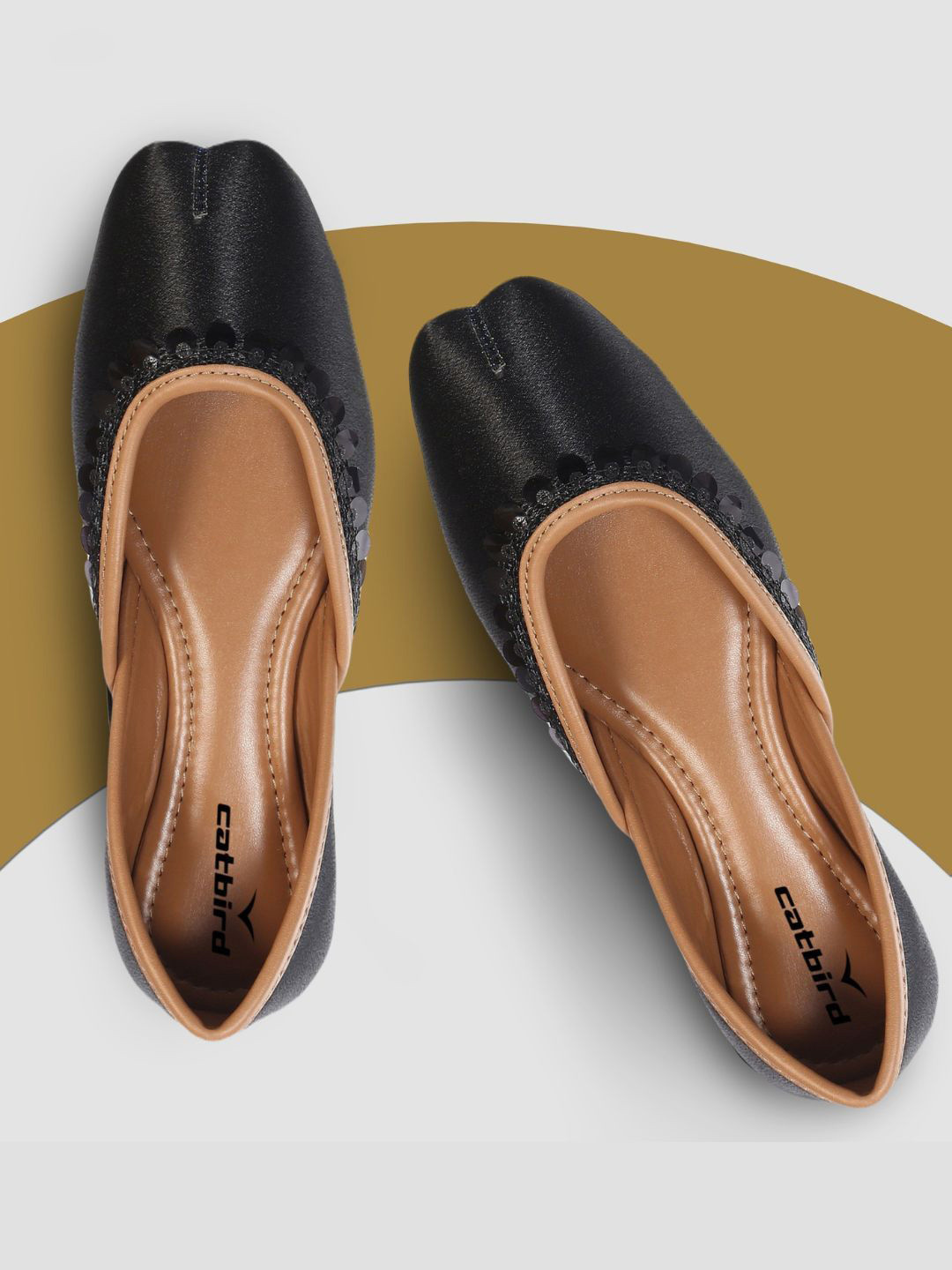 

CATBIRD Women Ethnic Mojaris with Embroidered Slip-On Flats, Black