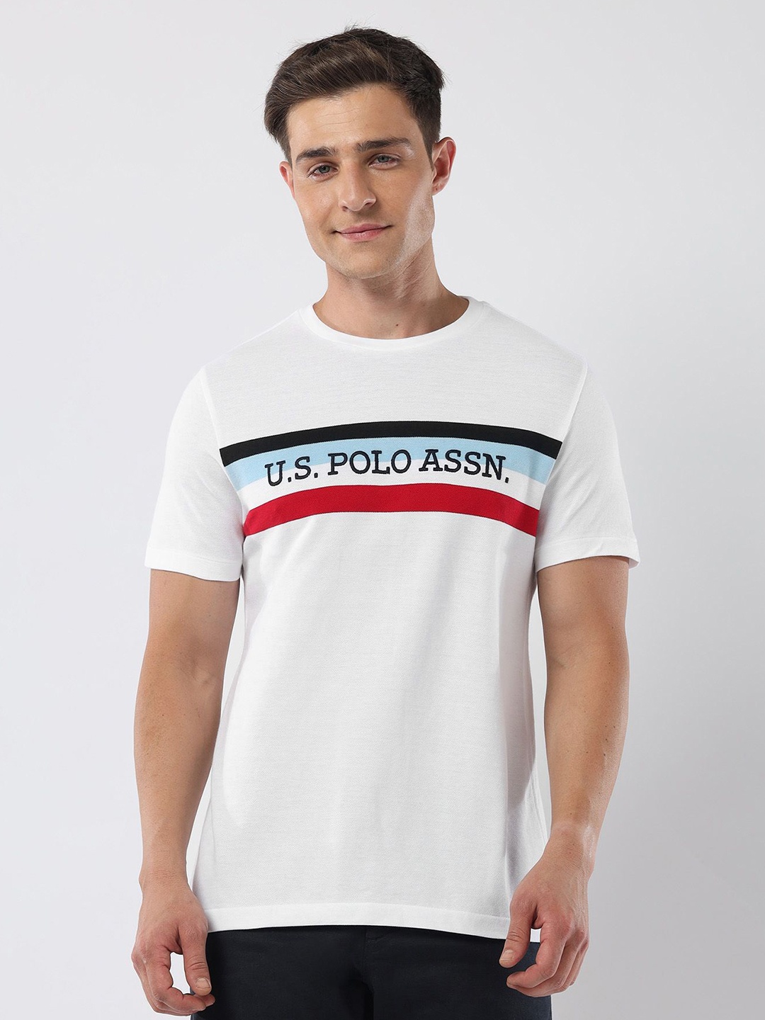 

U.S. Polo Assn. Men Typography Printed Round Neck Cotton Slim Fit T-shirt, White