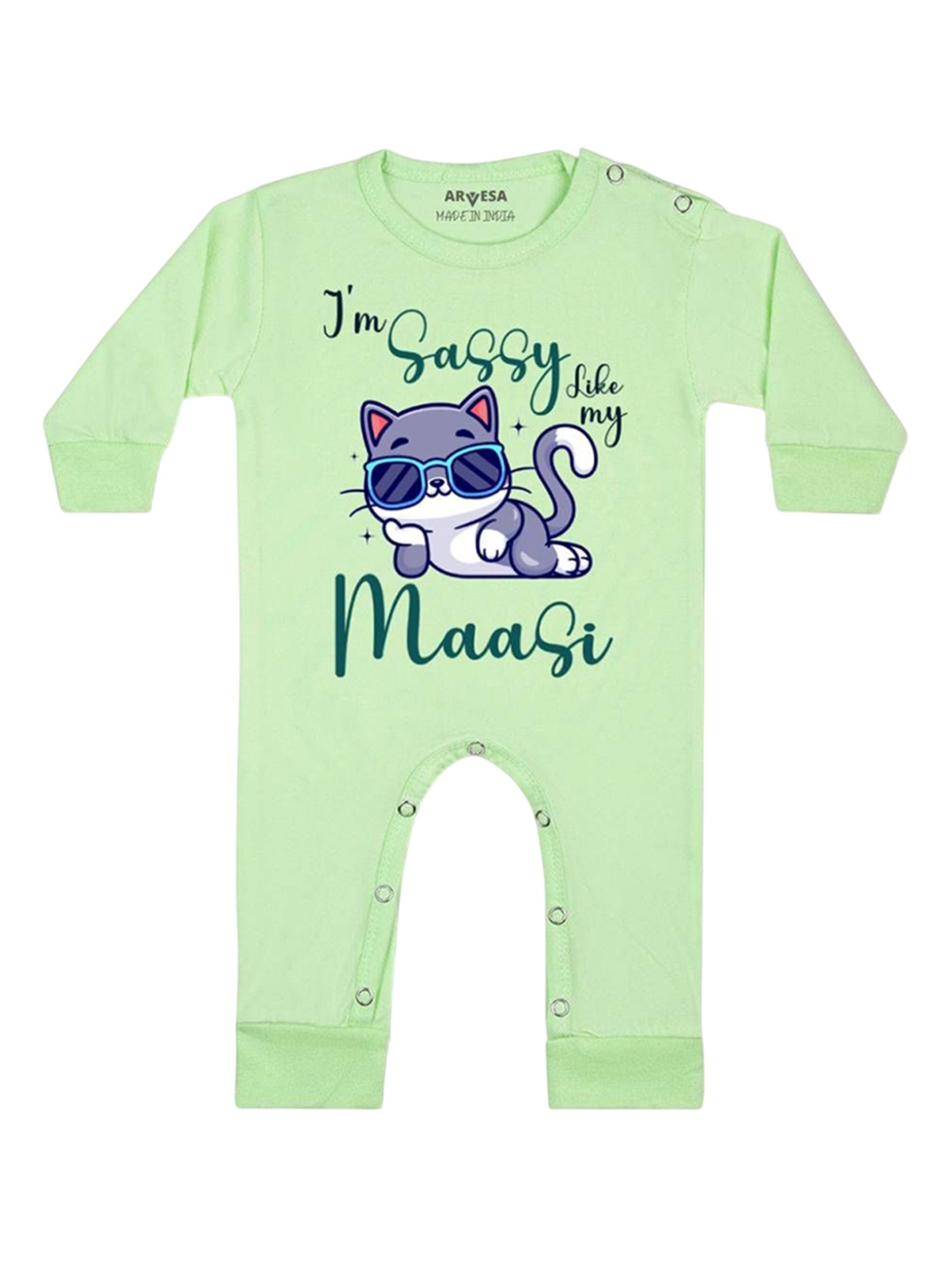 

Arvesa Kids I Am Sassy Like My Bua Printed Baby Romper, Green