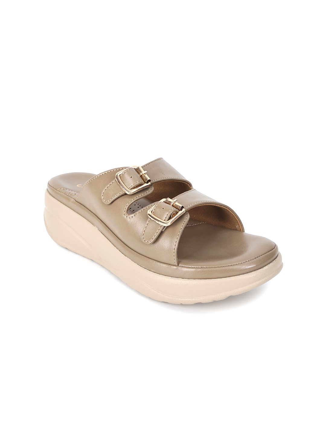 

Padchin PU Wedge Sandals with Buckles, Khaki