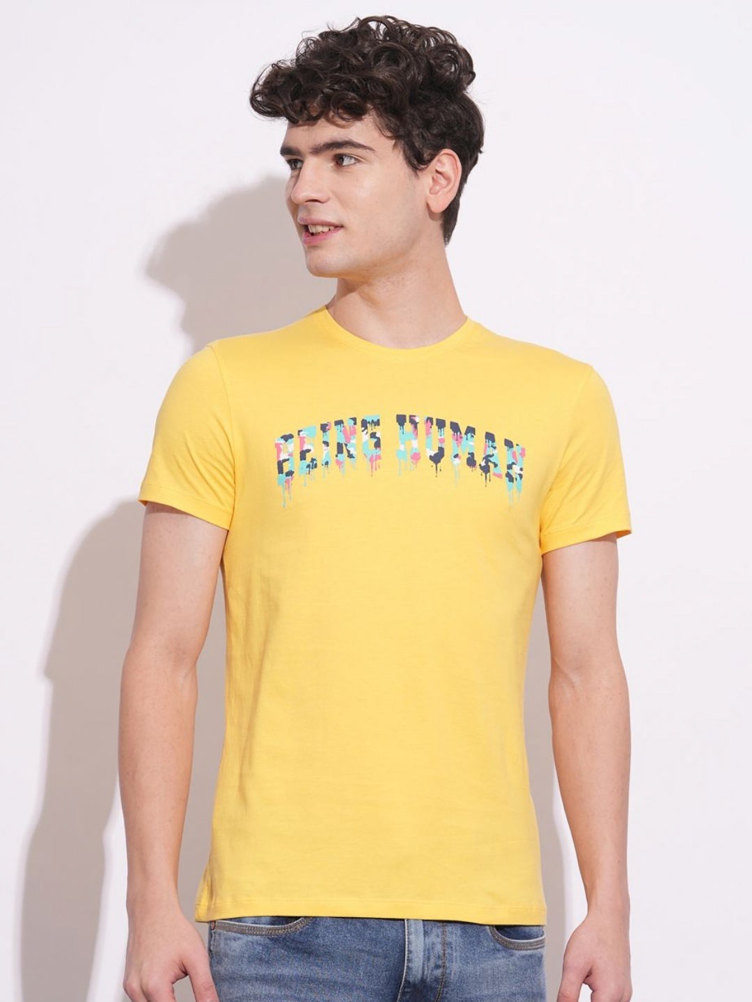 

Being Human Men Typography Printed Round Neck Cotton Slim Fit T-shirt, Yellow