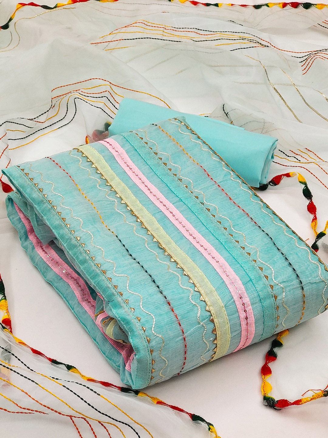 

SAINOOR Geometric Embroidered Gotta Patti Unstitched Dress Material, Sea green