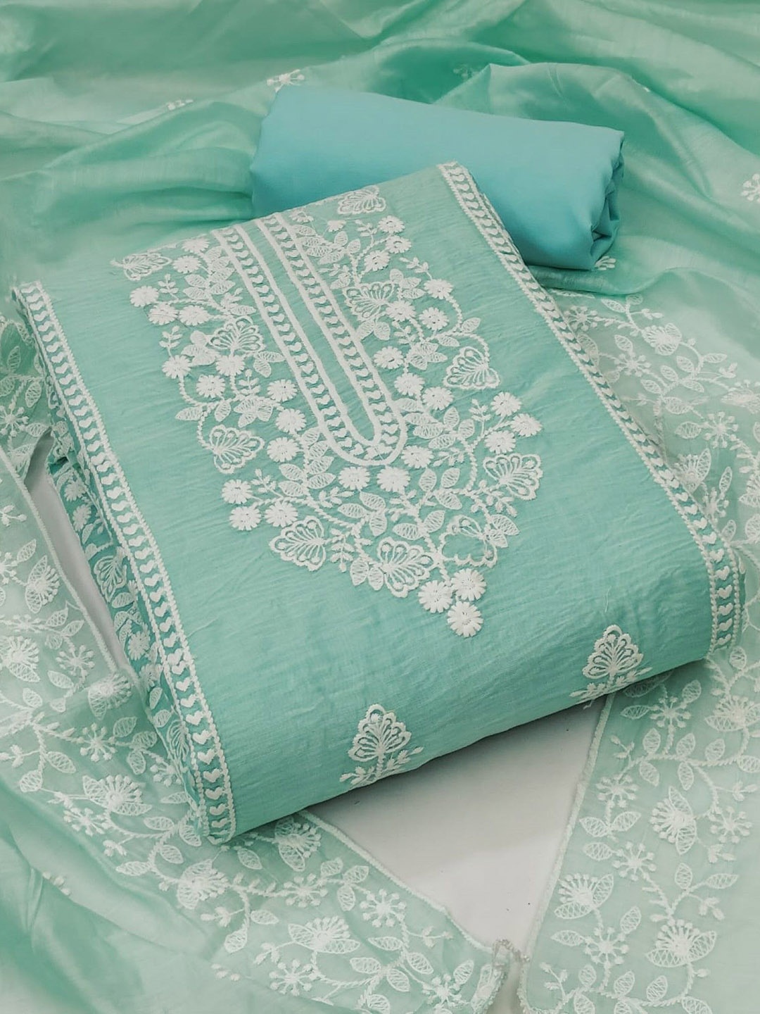 

Rangtulika Ethnics Floral Embroidered Unstitched Dress Material, Blue