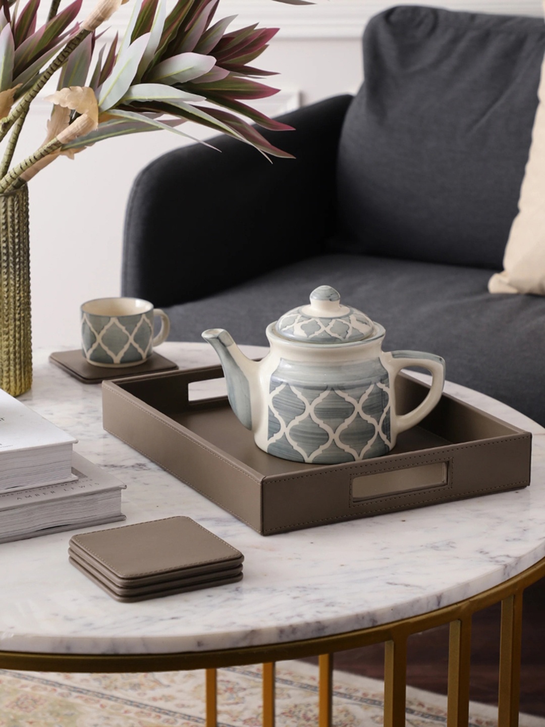

Sammsara Amaya Tray with 4 Coasters Set, Brown