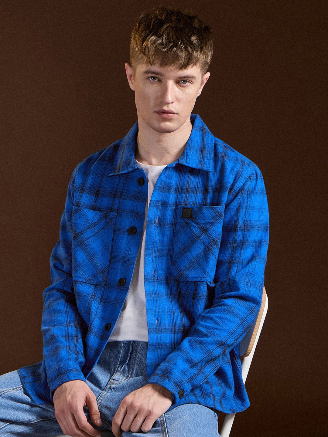 

THE BEAR HOUSE Men Opaque Checked Casual Shirt, Blue