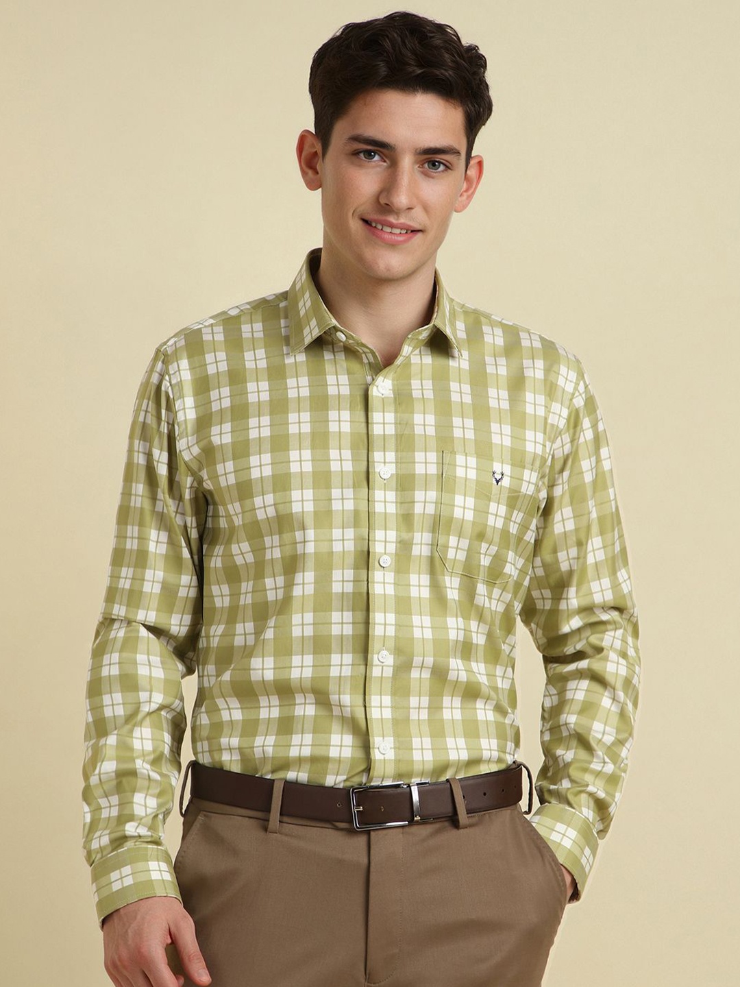 

Allen Solly Men Slim Fit Opaque Checked Formal Shirt, Olive
