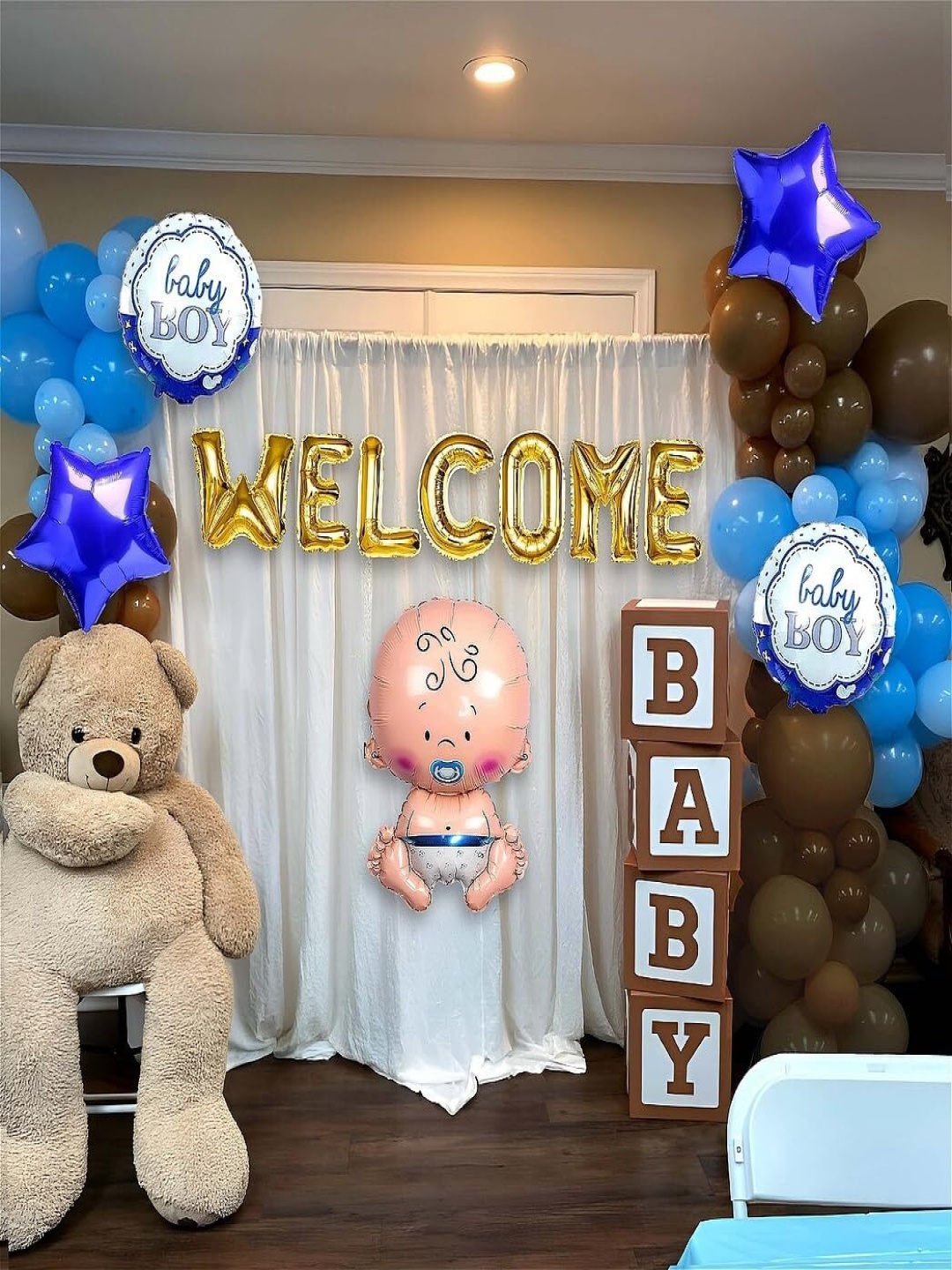 

Special You Blue & Gold Patterned Baby Boy Welcome Home Decoration Festive Decor kit, Multi