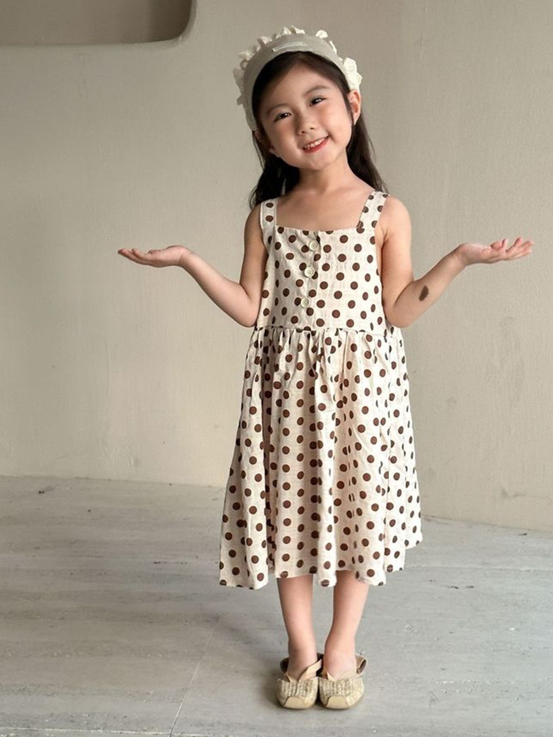 

LULU & SKY Polka Dot Print A-Line Dress, Beige