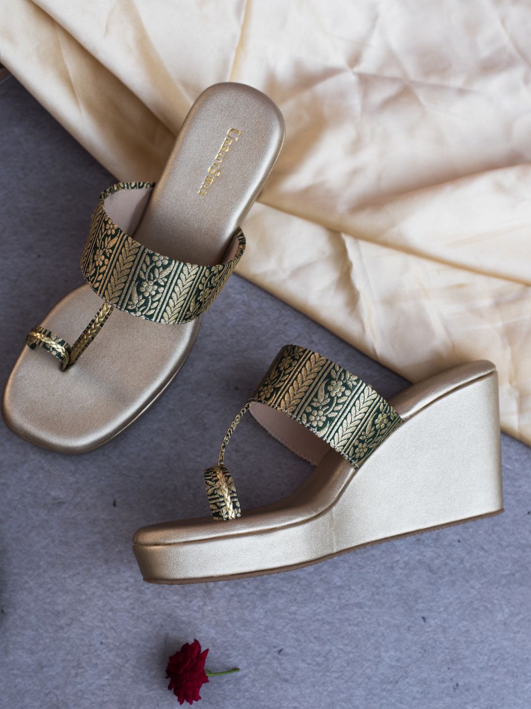 

UrbanSway Woven Design Wedge Heel Sandals, Gold