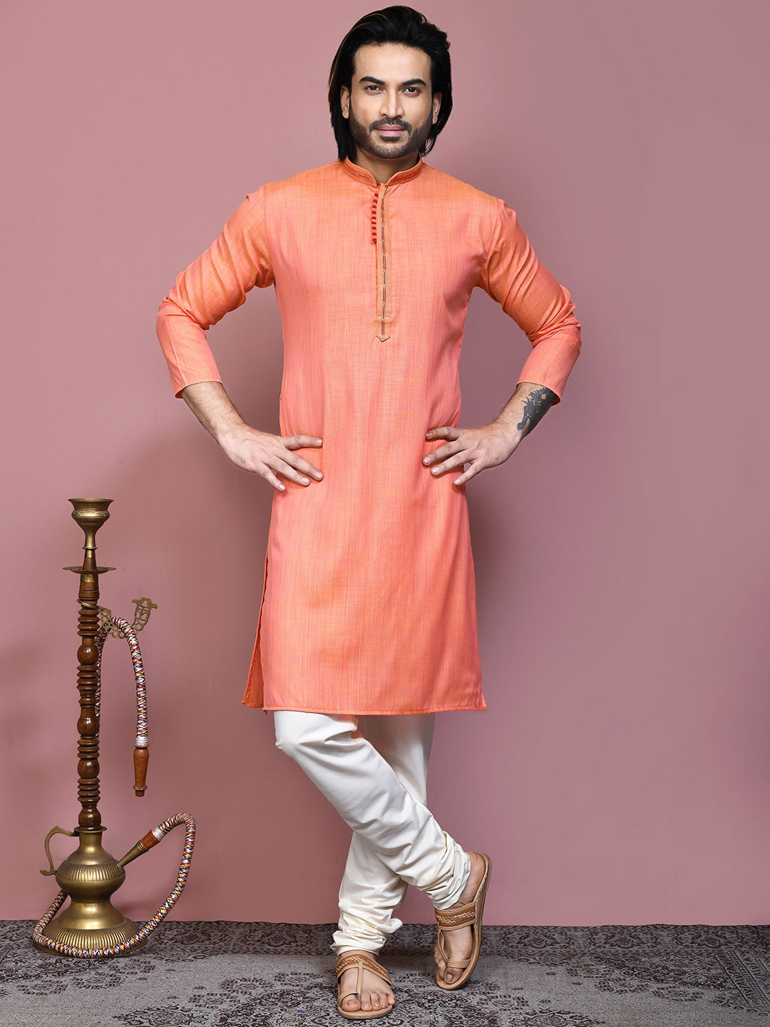

RANAK Men Regular Kurta with Pyjamas, Orange