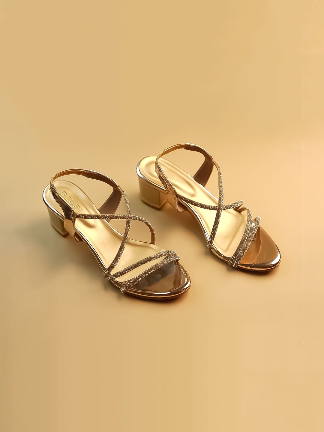 

Ozuri Embellished Party Block Sandals, Gold