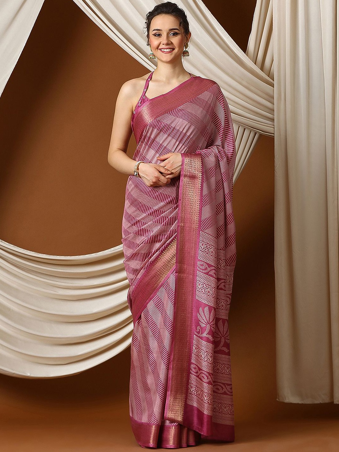 

Anouk Rustic Zari Silk Blend Sungudi Saree, Pink