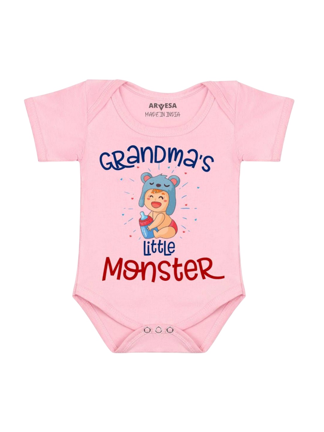 

Arvesa Kids Grandma Little Monster Printed Romper, Pink