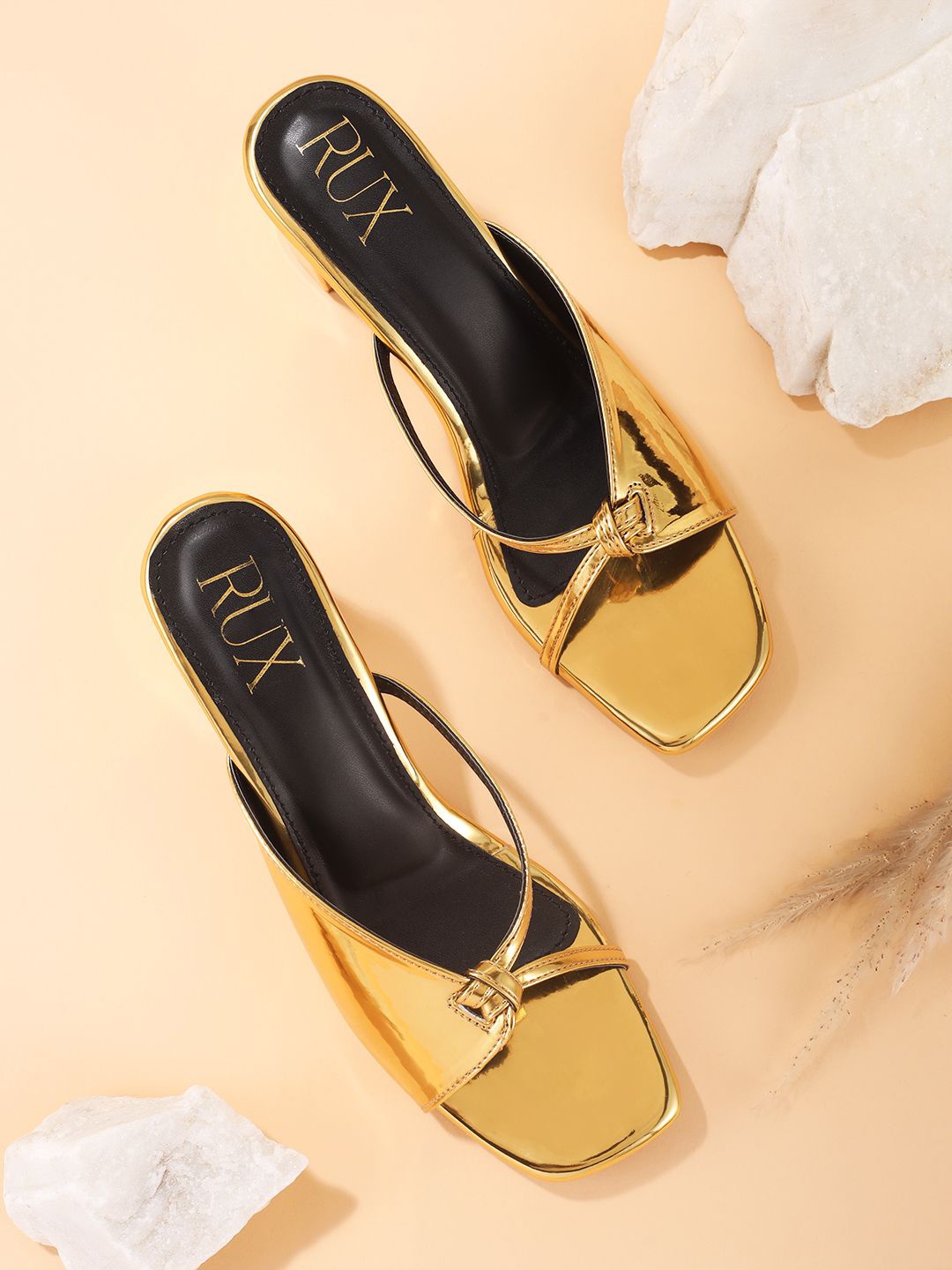 

RUXBYPAYAL Block Sandals, Gold