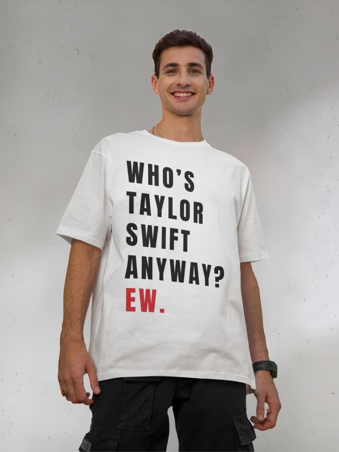 

Broke Memers Men Typography Printed Round Neck Oversized T-shirt, Off white