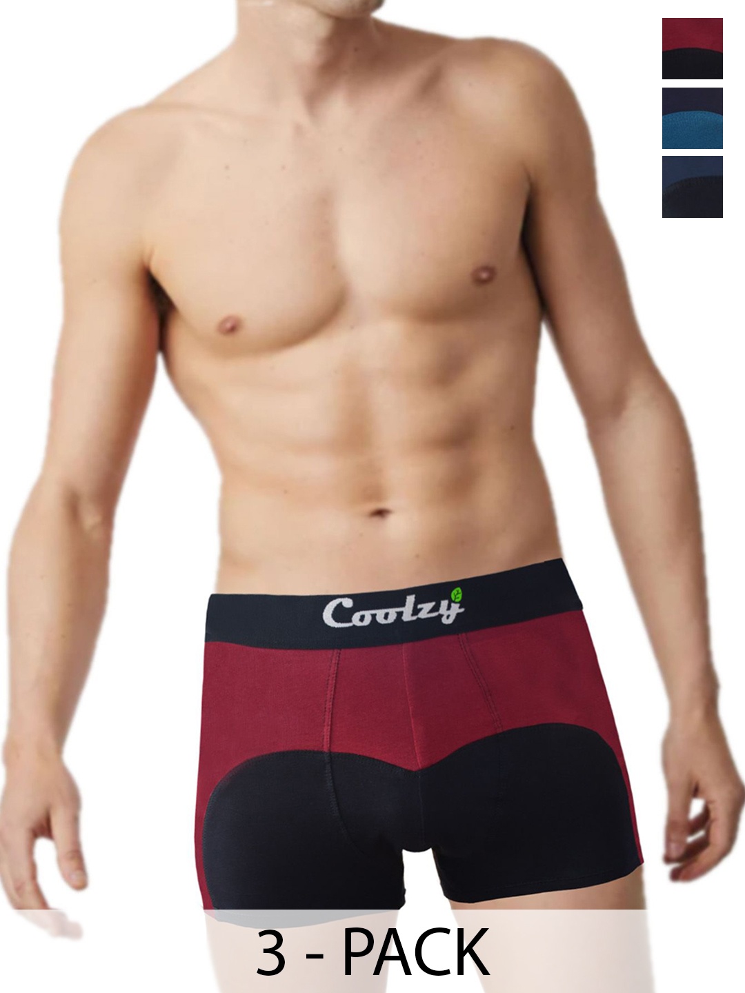 

COOLZY Pack Of 3 Color Block Antibacterial Trunks - SEOCSOTNK3K524-S, Navy blue