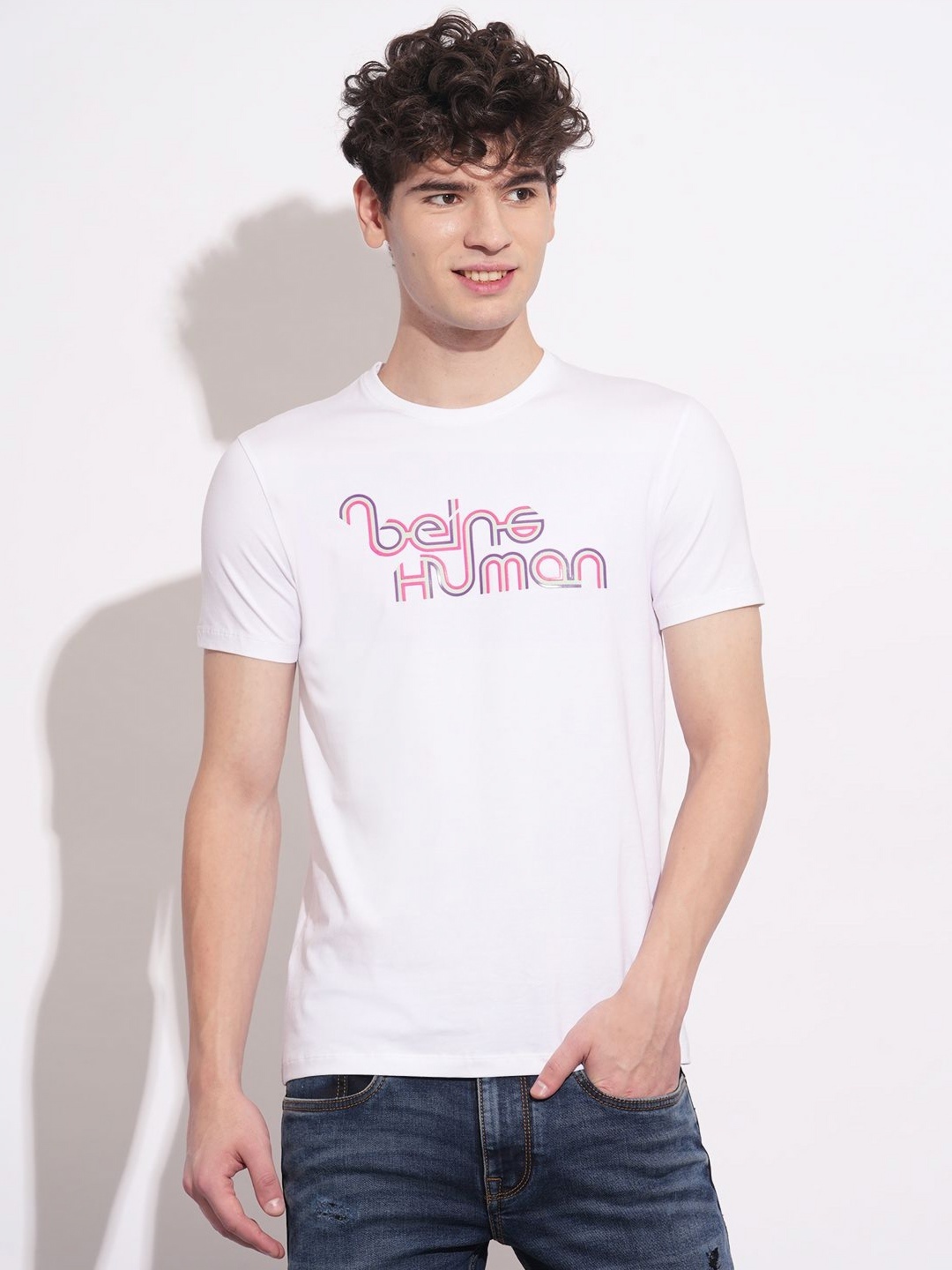 

Being Human Men Typography Printed Round Neck Cotton Slim Fit T-shirt, White
