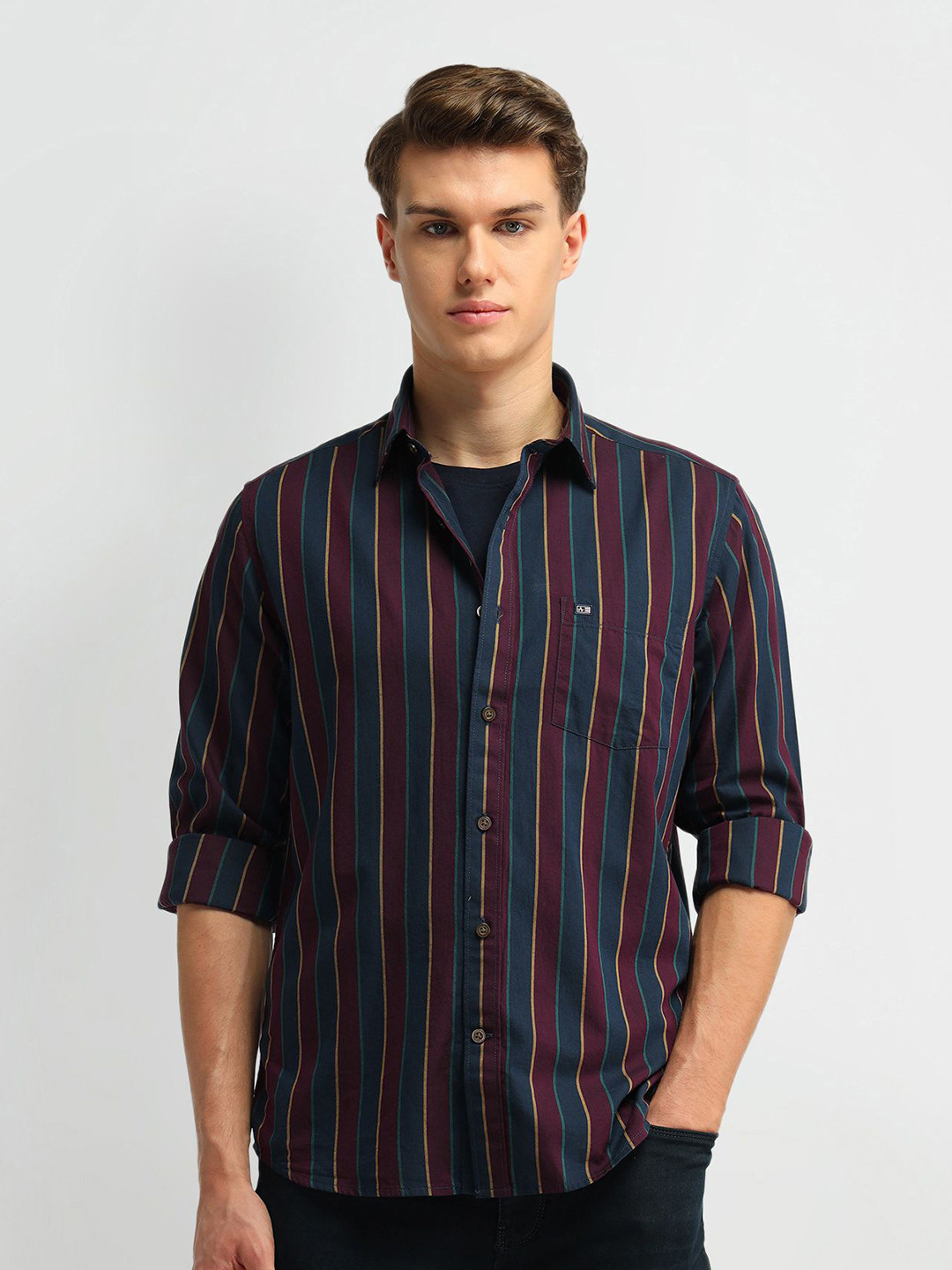 

Arrow Sport Men Slim Fit Opaque Striped Casual Shirt, Blue